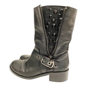 Vince Camuto Side Black Studded Leather Boots, Combat, Moto, Biker, Goth, 9